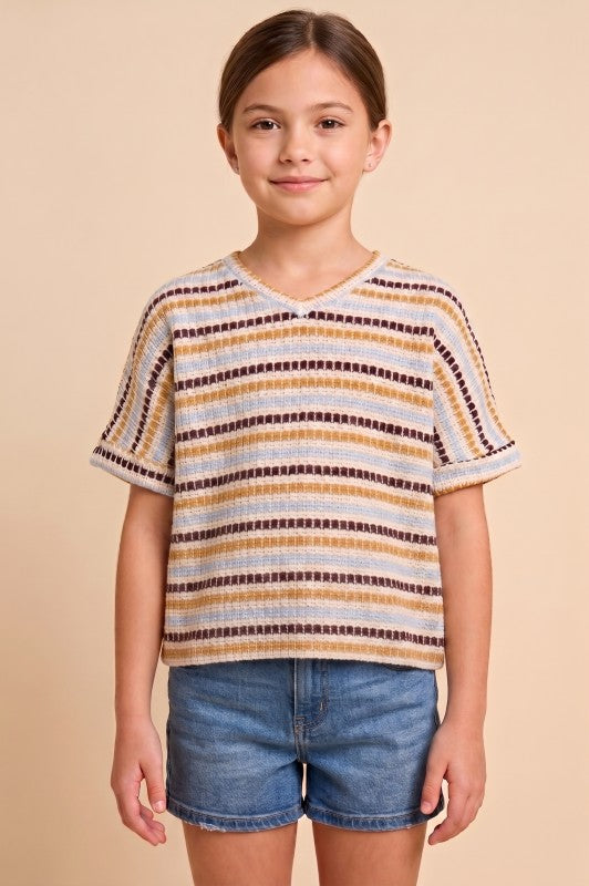 Girls Ladder Stitch Striped Top
