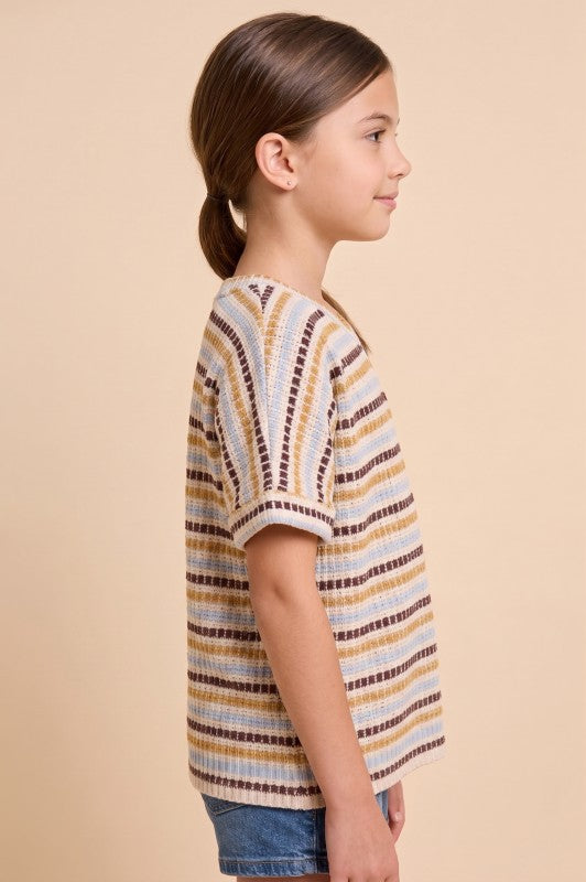 Girls Ladder Stitch Striped Top
