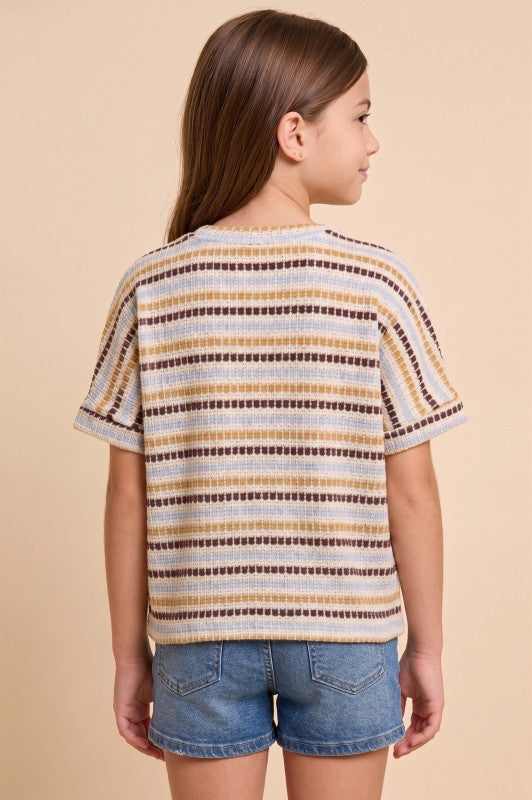 Girls Ladder Stitch Striped Top