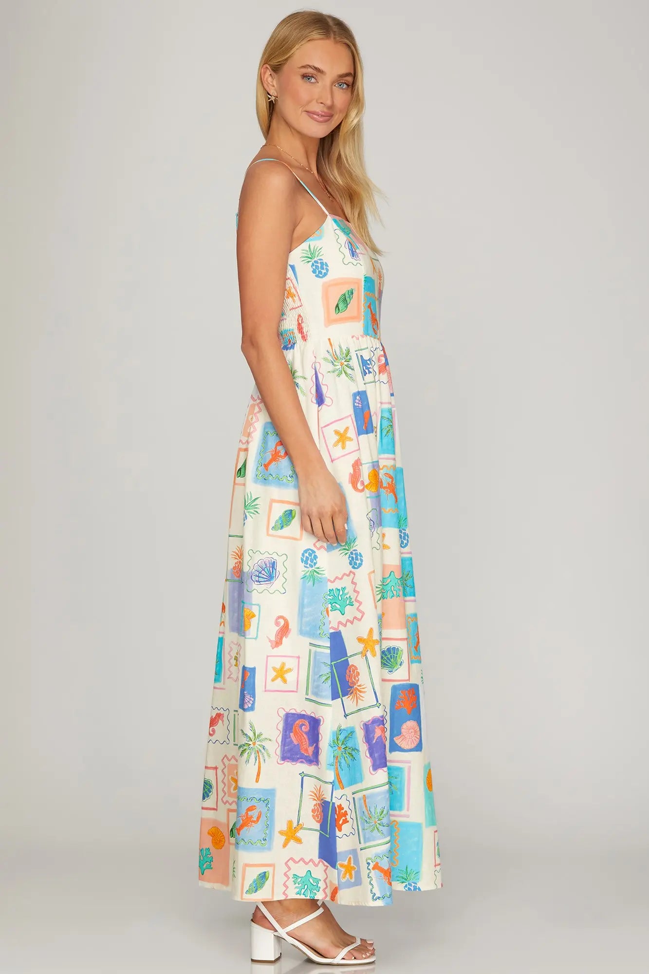 Tropical Printed Maxi Dress Blue Mix / L