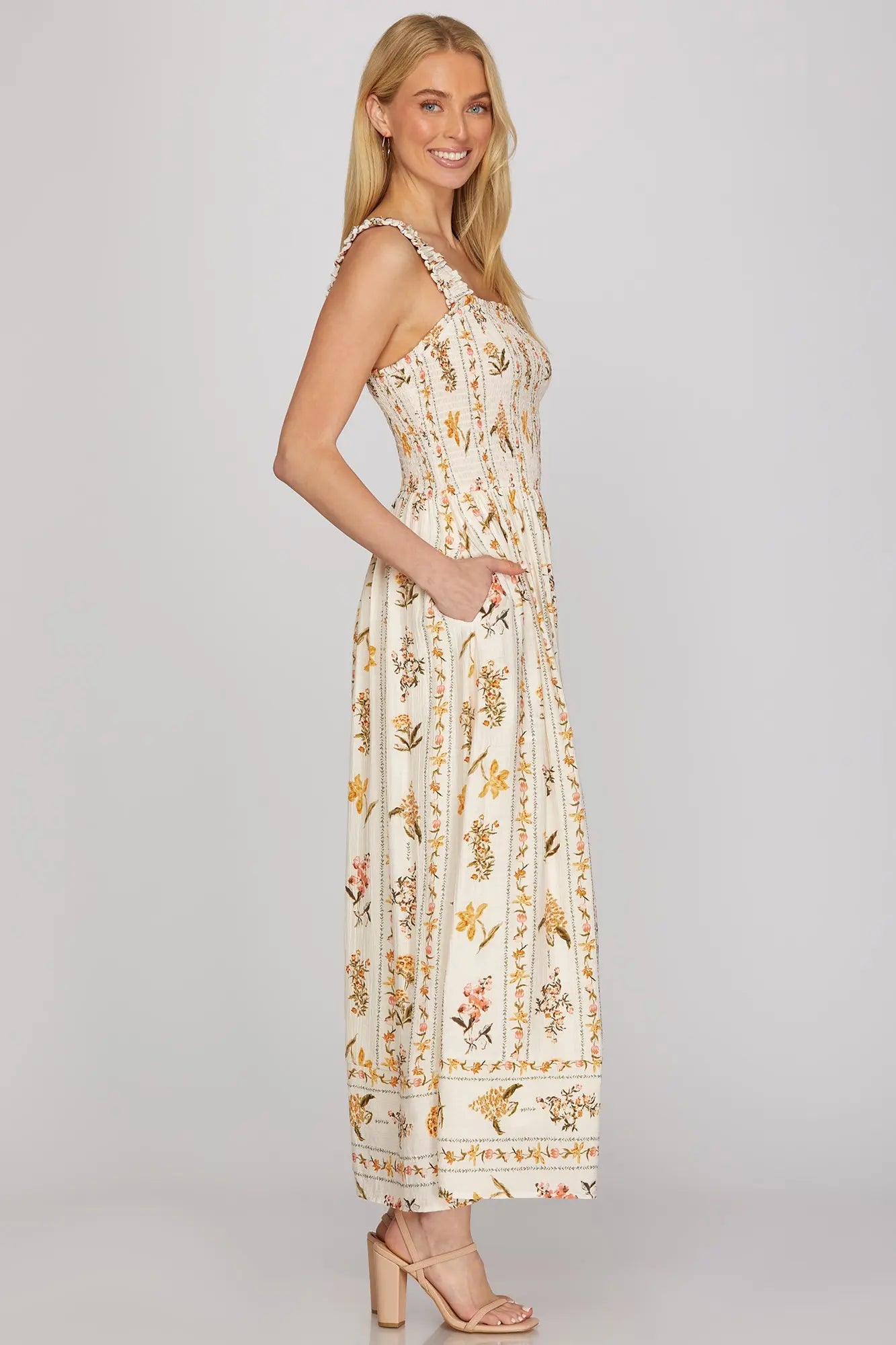 Floral Print Smocked Maxi Dress