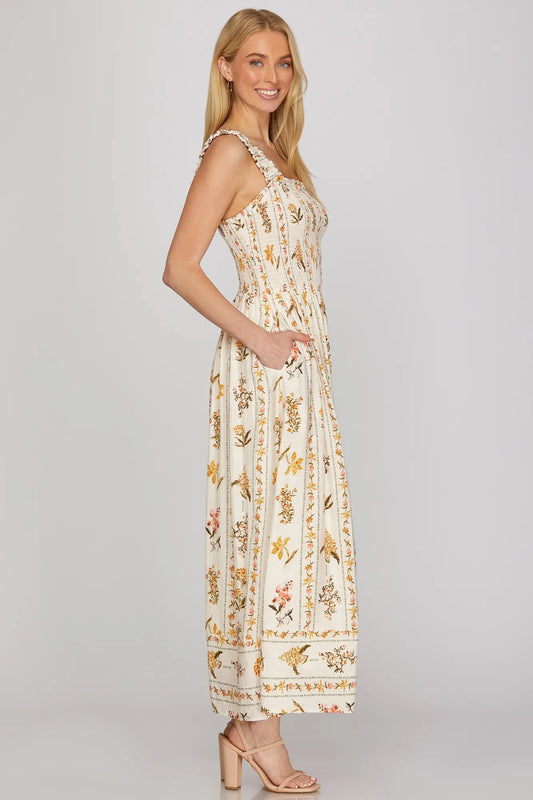 Floral Print Smocked Maxi Dress