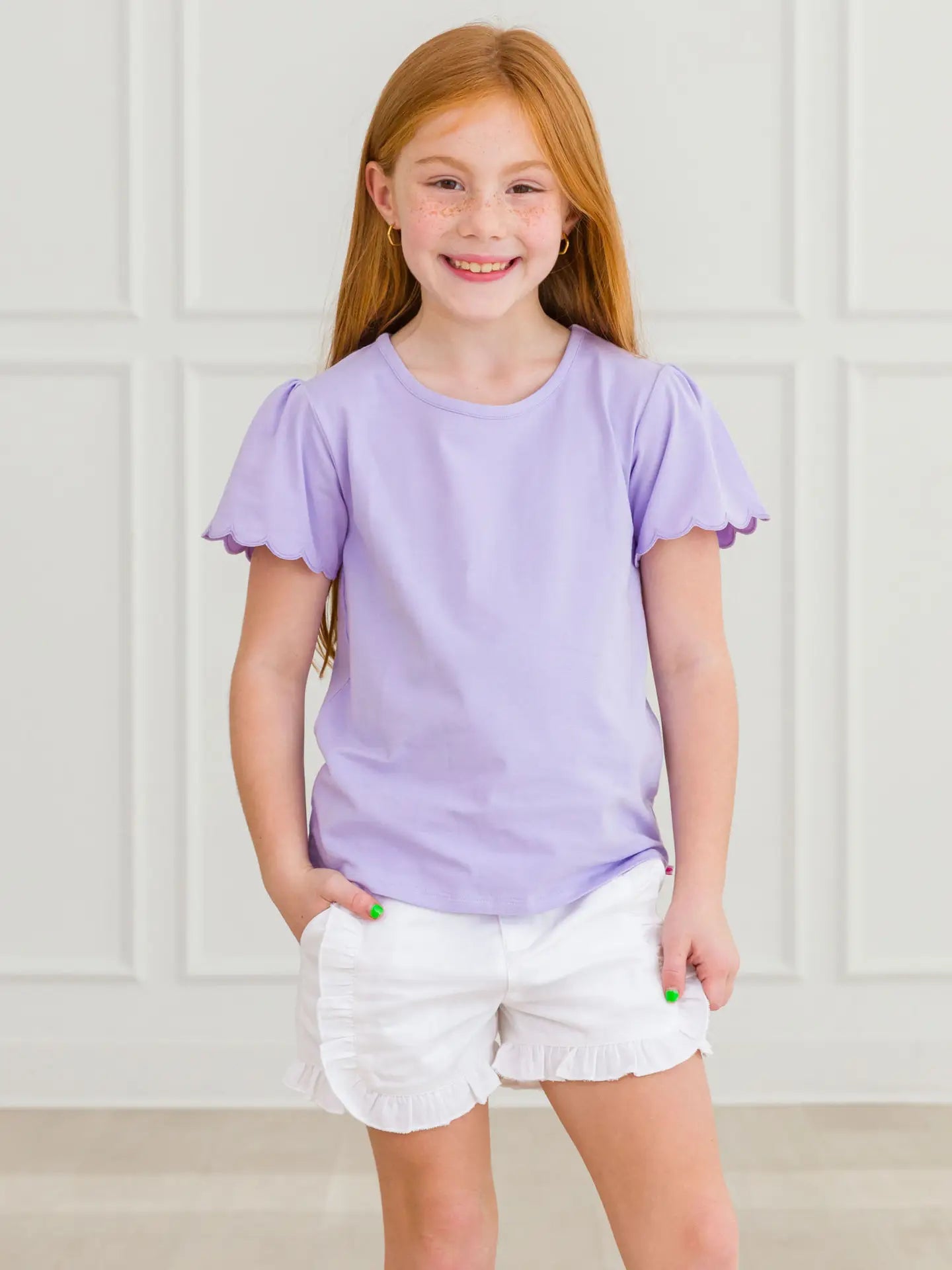 Girls Short Sleeve Scallop Tee