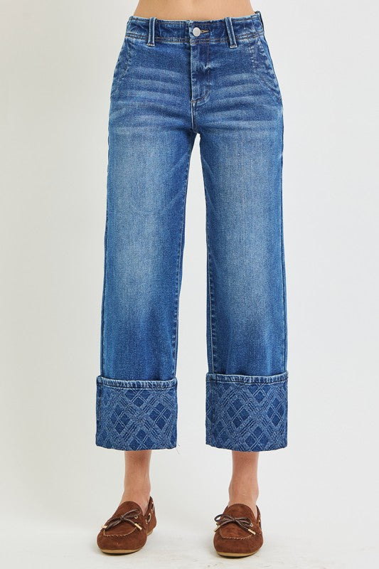 Risen Plaid Cuff Jeans