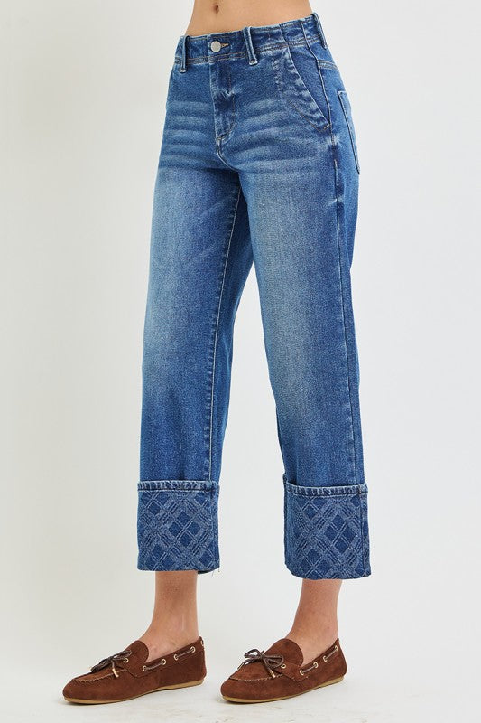 Risen Plaid Cuff Jeans