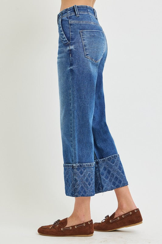 Risen Plaid Cuff Jeans