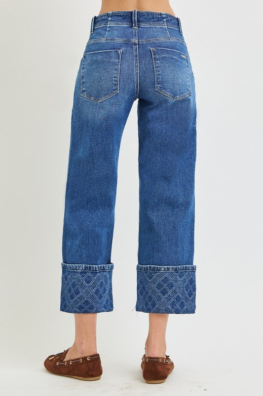 Risen Plaid Cuff Jeans