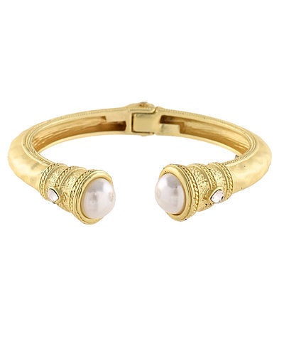 Pearl Accent Textured Metal Cuff