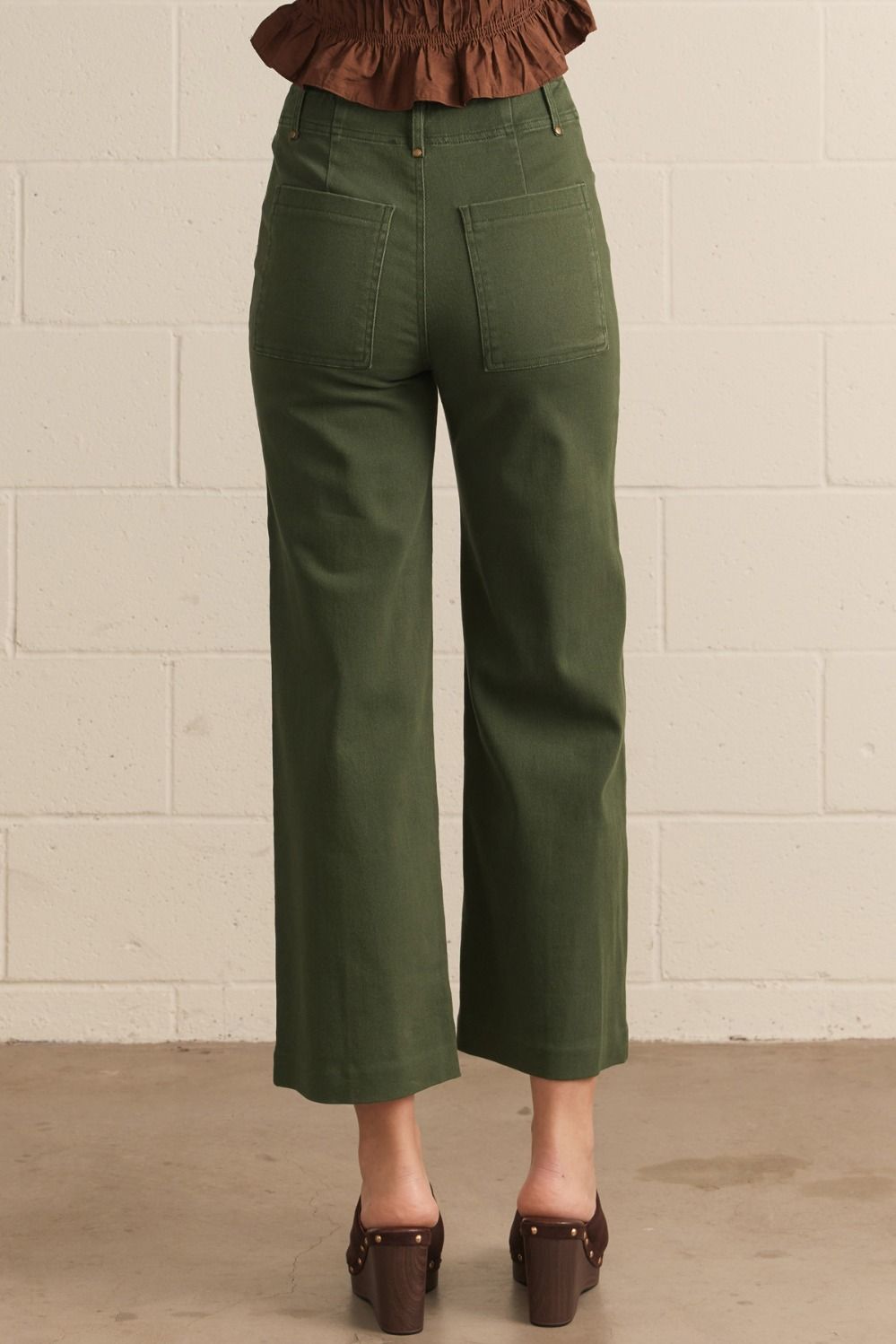 Seam Detail Wide Leg Pants-H Green