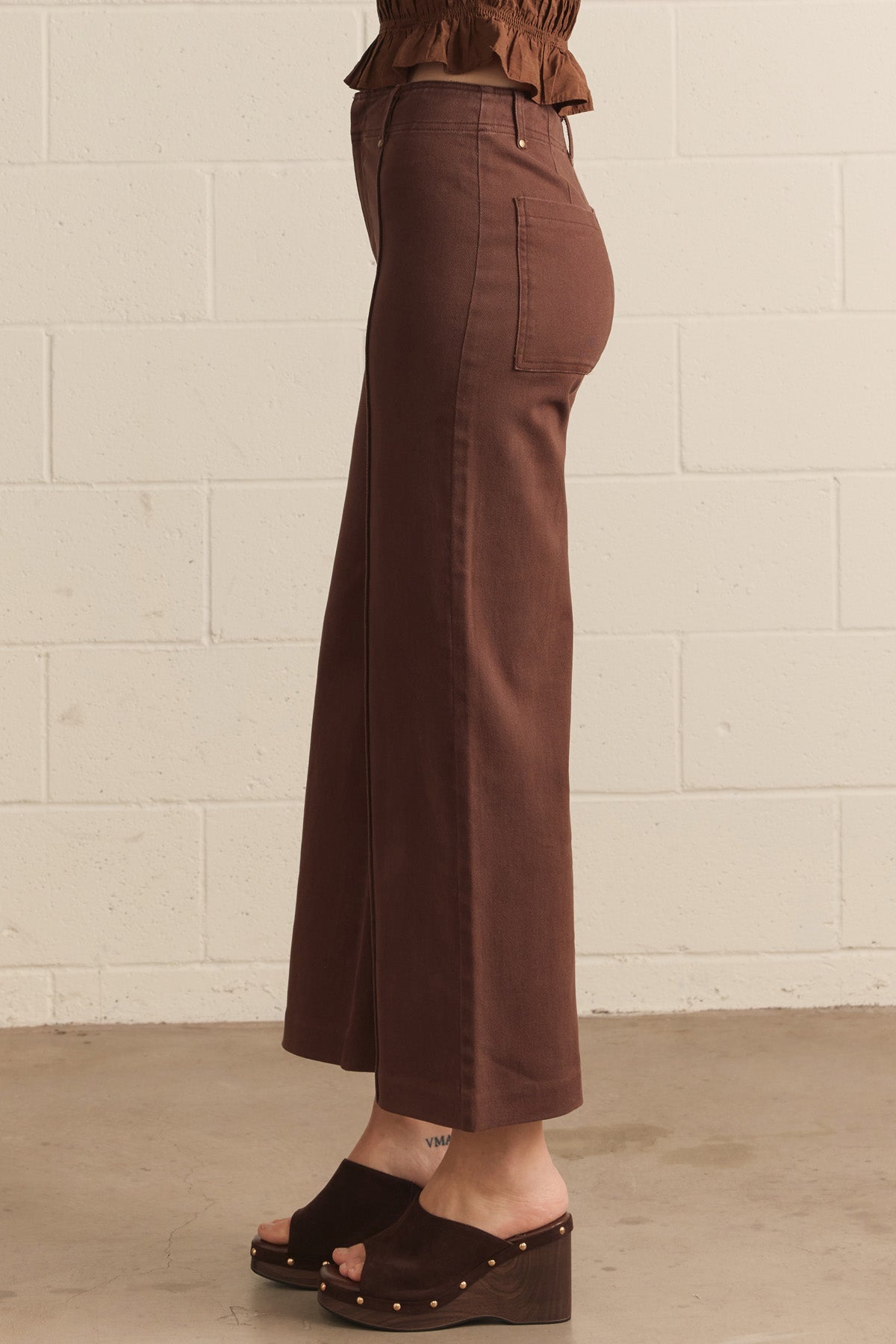 Seam Detail Wide Leg Pants-Brown