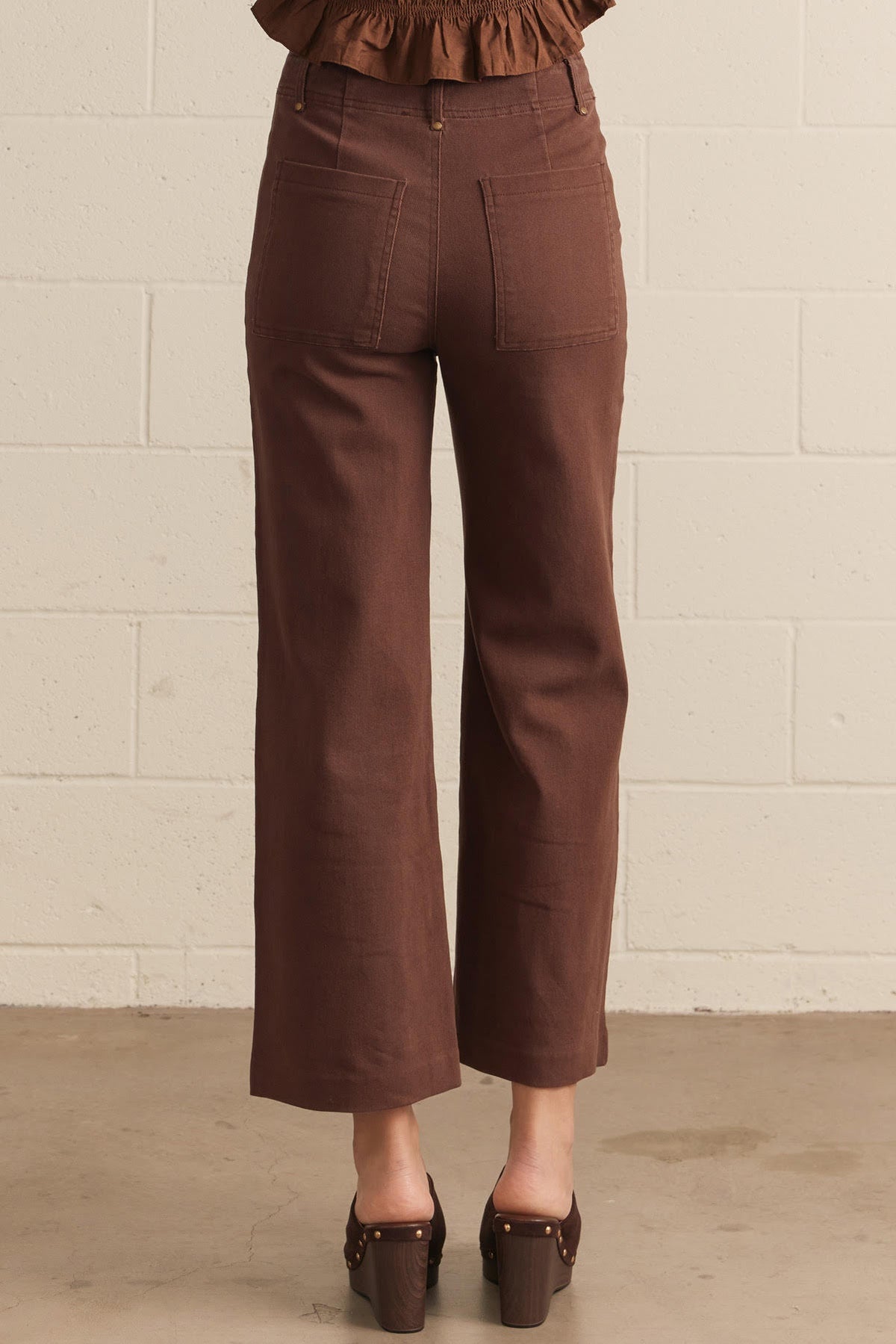 Seam Detail Wide Leg Pants-Brown