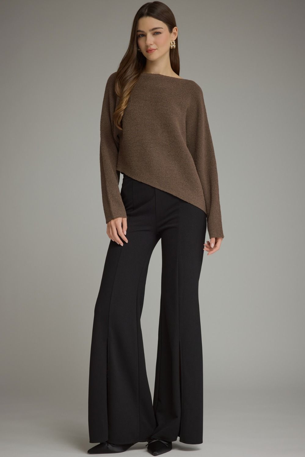 Asymmetrical Hem Knit Top-Mocha