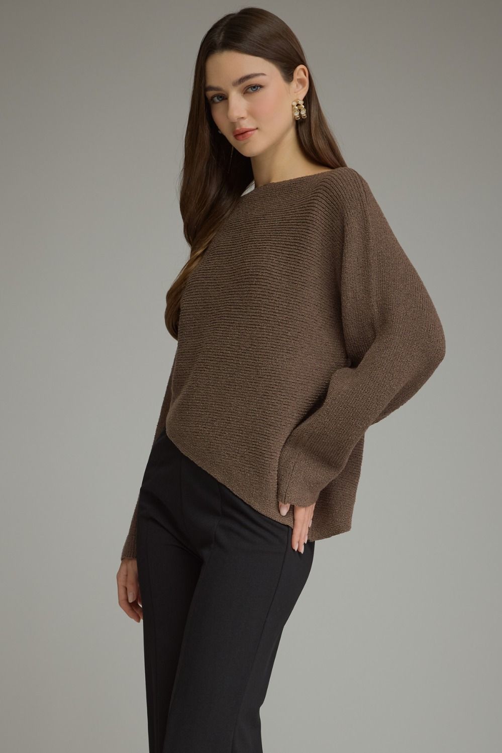 Asymmetrical Hem Knit Top-Mocha