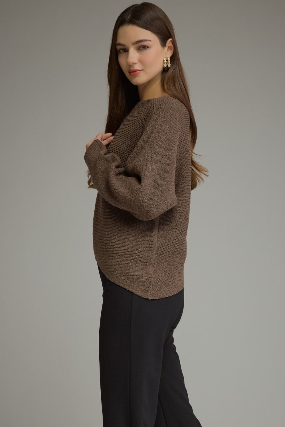 Asymmetrical Hem Knit Top-Mocha