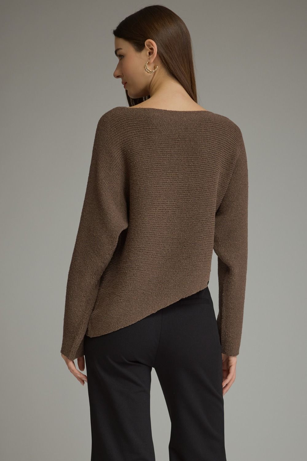 Asymmetrical Hem Knit Top-Mocha