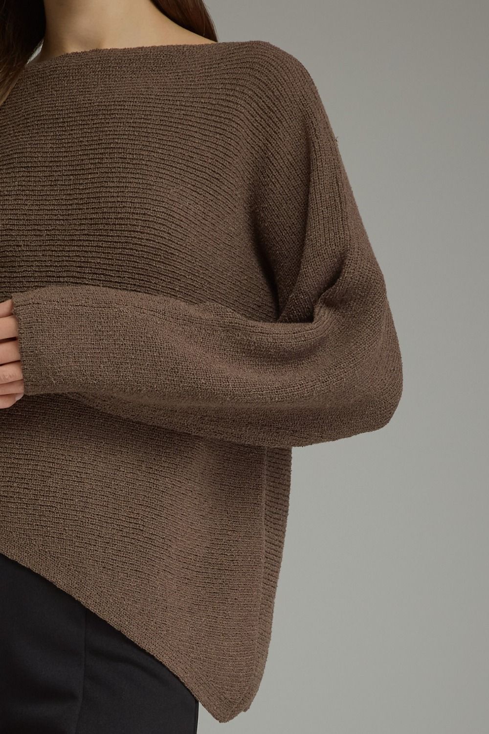 Asymmetrical Hem Knit Top-Mocha