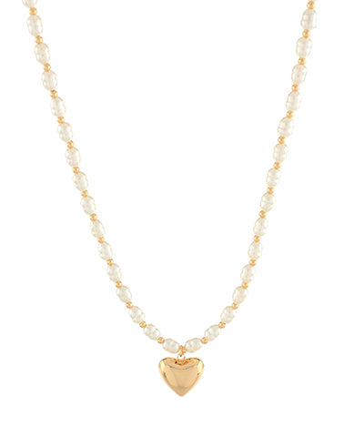 Puffy Heart Pendant Pearl Necklace