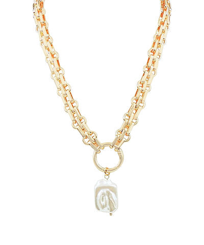 Square Pearl Pendant Chain Necklace