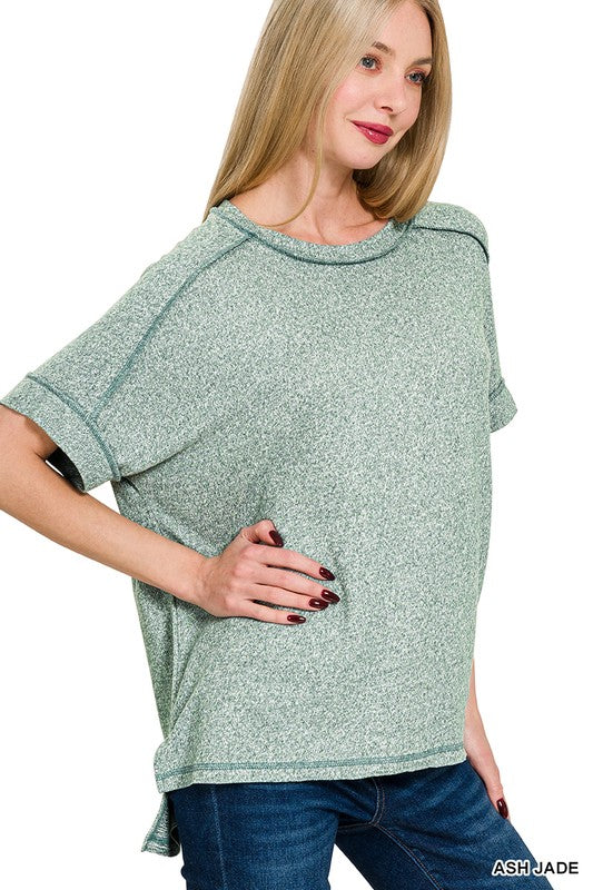 Zenana Soft Melange Hacci SS Hi-low Tee