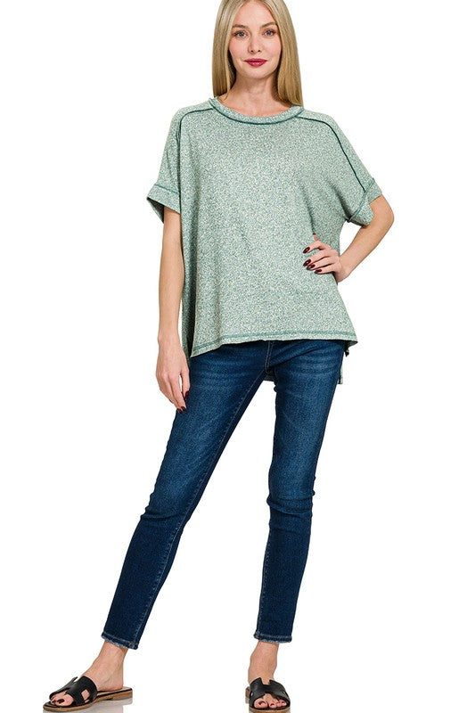 Zenana Soft Melange Hacci SS Hi-low Tee