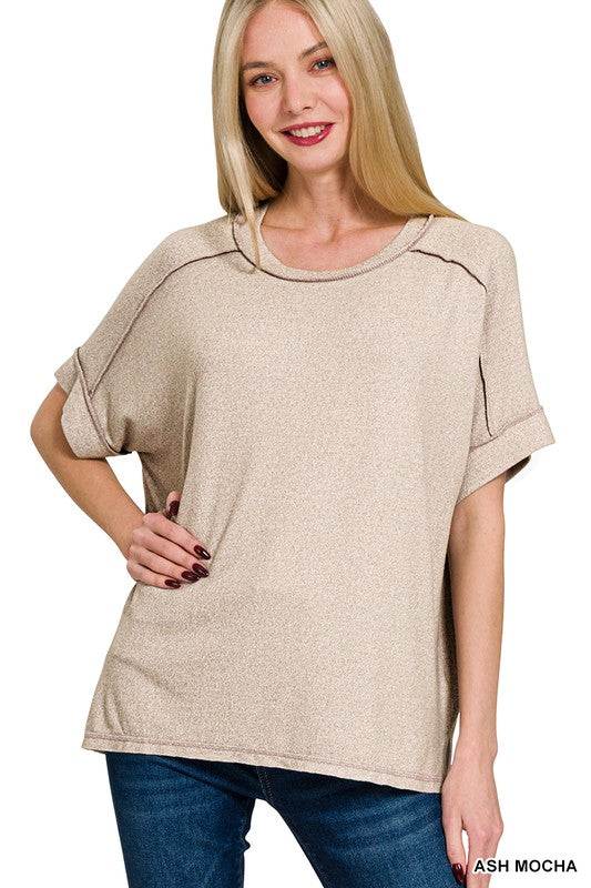 Zenana Soft Melange Hacci SS Hi-low Tee