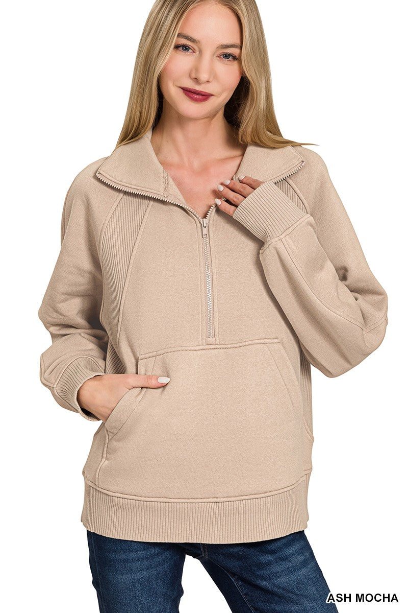 Zenana Half Zip Fleece Pullover