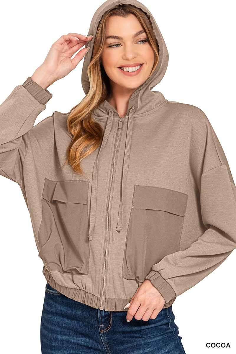 Zenana Soft Scuba Full Zip Hoodie Jacket