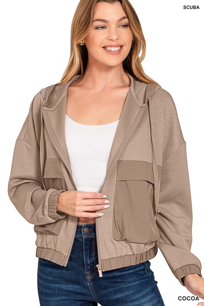 Zenana Soft Scuba Full Zip Hoodie Jacket