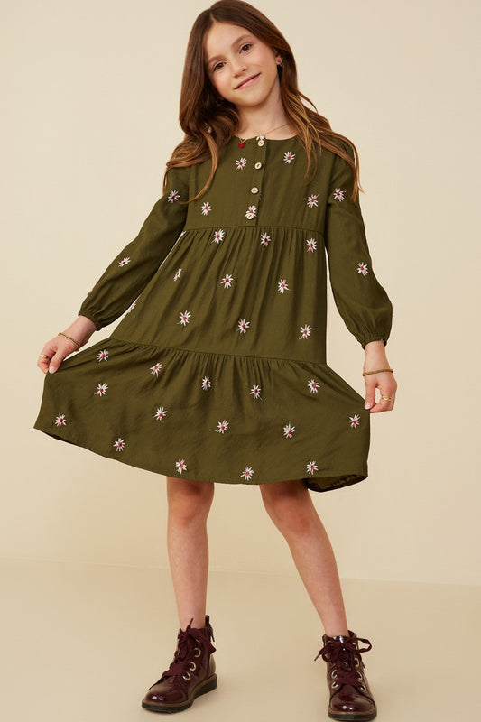 Hayden Girls Embroidered Ditsy Floral Buttoned Dress