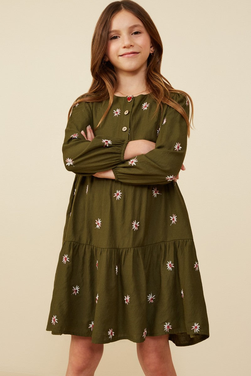 Hayden Girls Embroidered Ditsy Floral Buttoned Dress