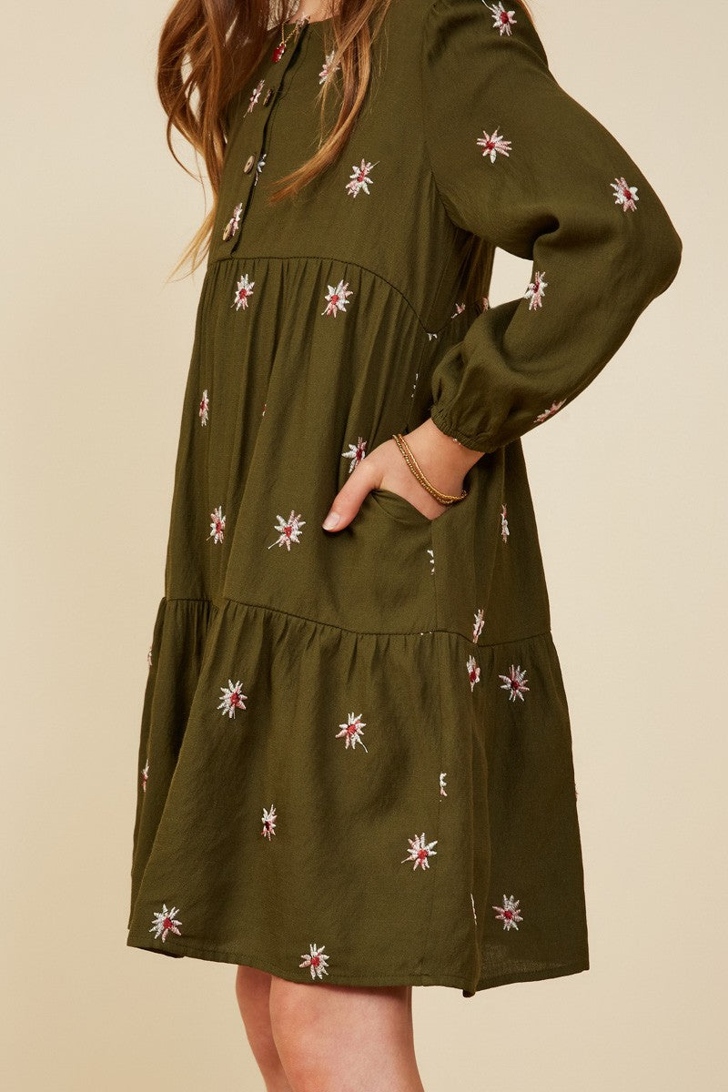 Hayden Girls Embroidered Ditsy Floral Buttoned Dress