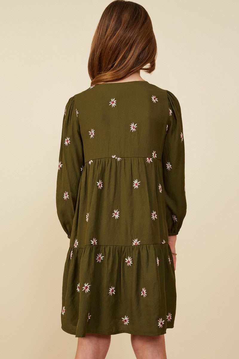 Hayden Girls Embroidered Ditsy Floral Buttoned Dress