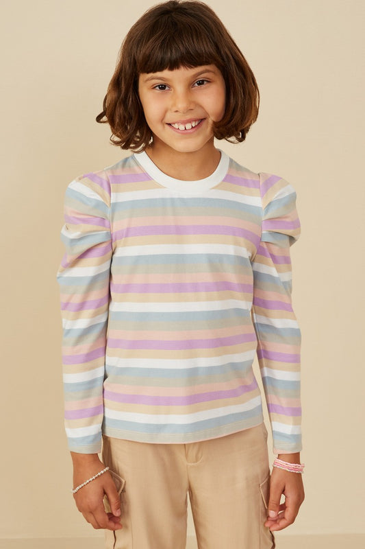 Hayden Girl Stripe Puff Shoulder Top