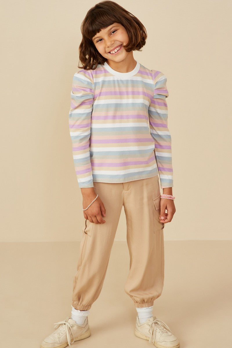 Hayden Girl Stripe Puff Shoulder Top