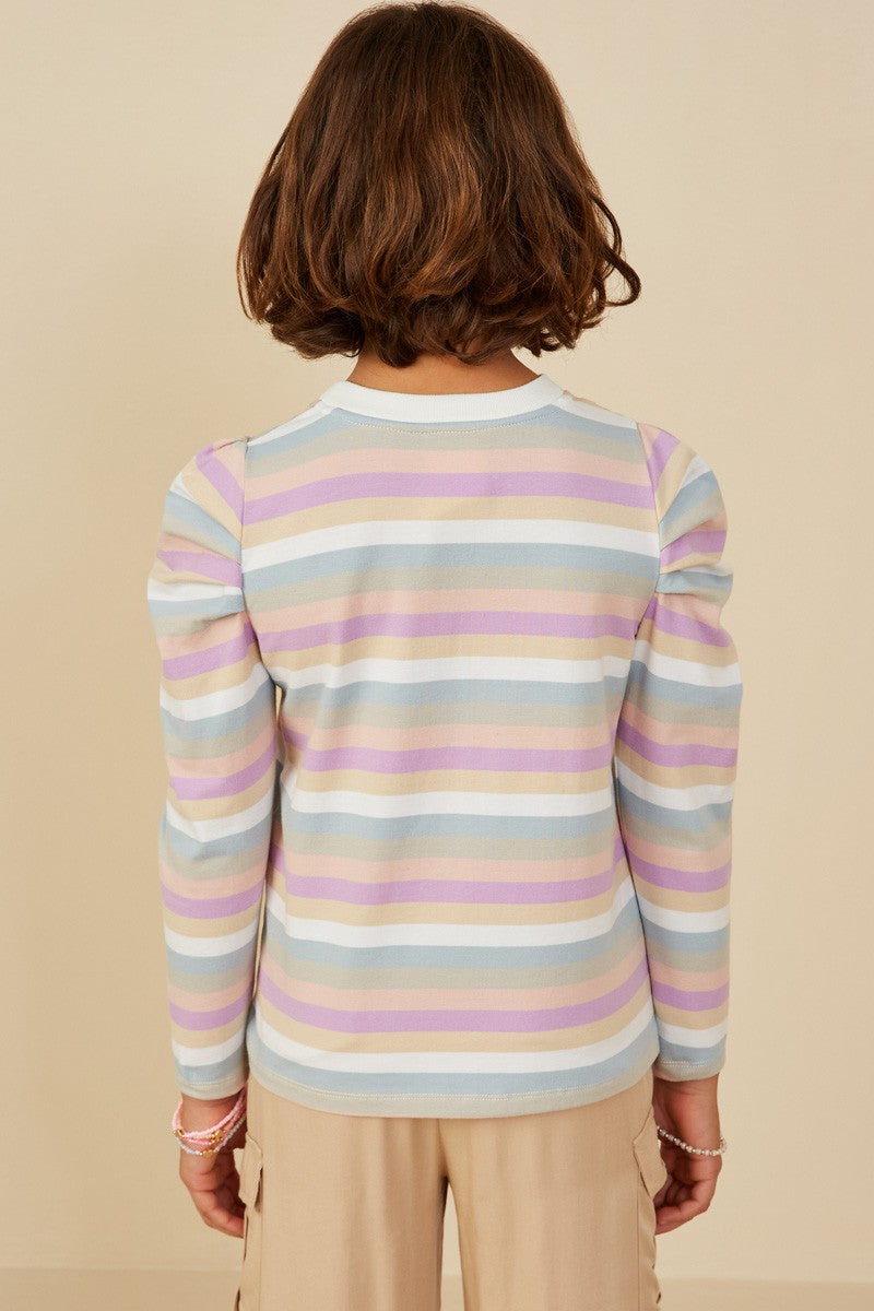 Hayden Girl Stripe Puff Shoulder Top