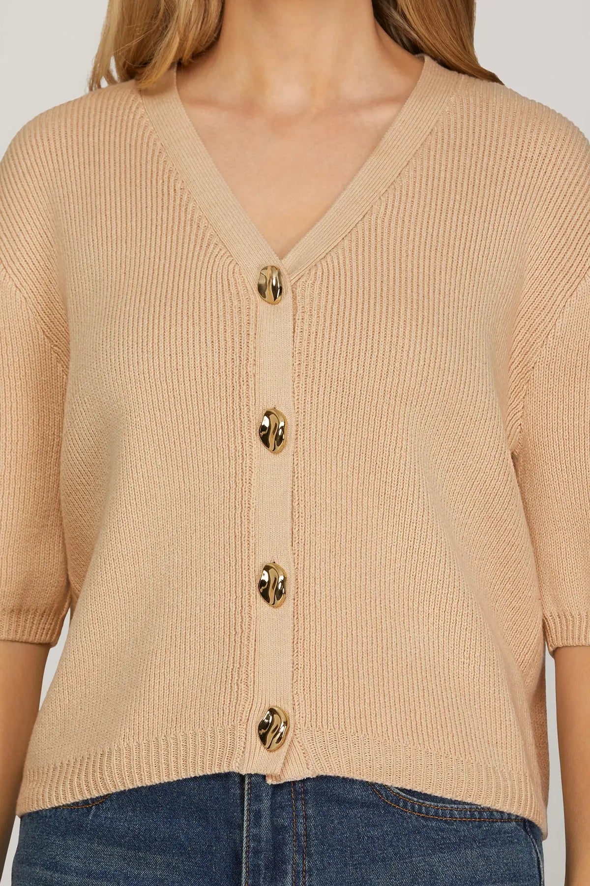 Half Sleeve V-Neck Knit Cardigan