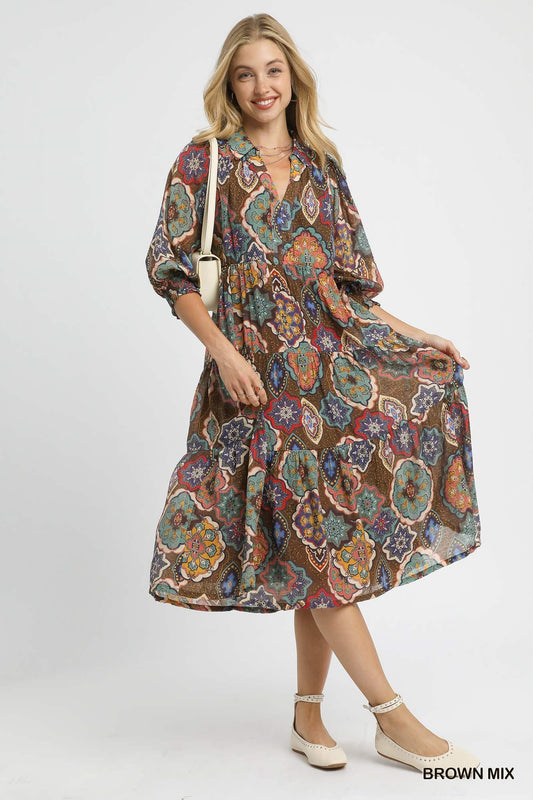 Umgee Boho Print Midi Dress