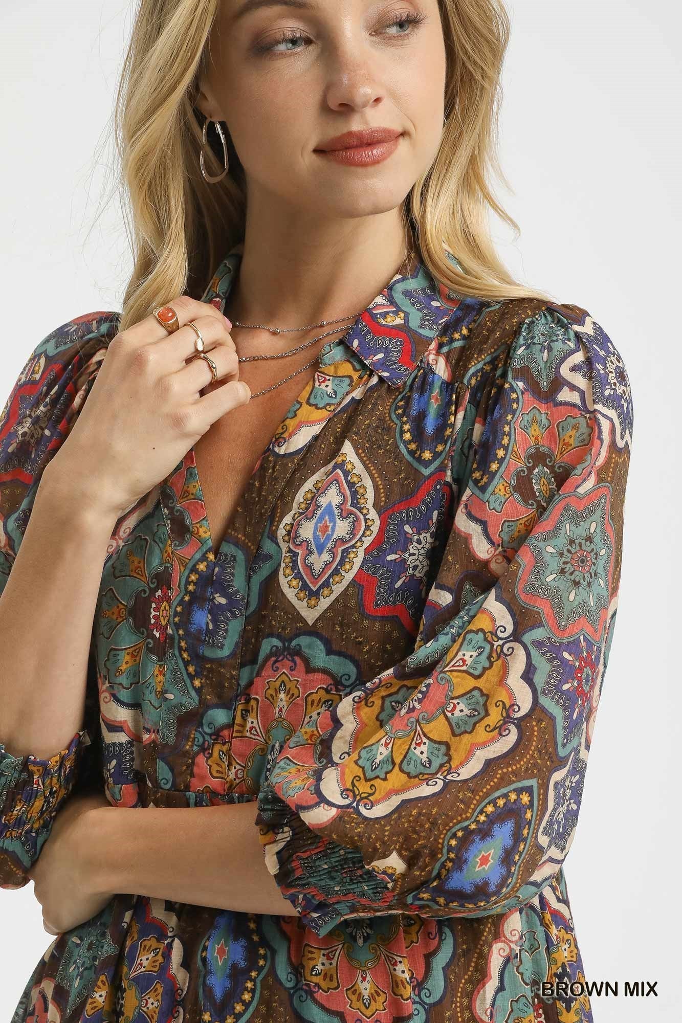Umgee Boho Print Midi Dress
