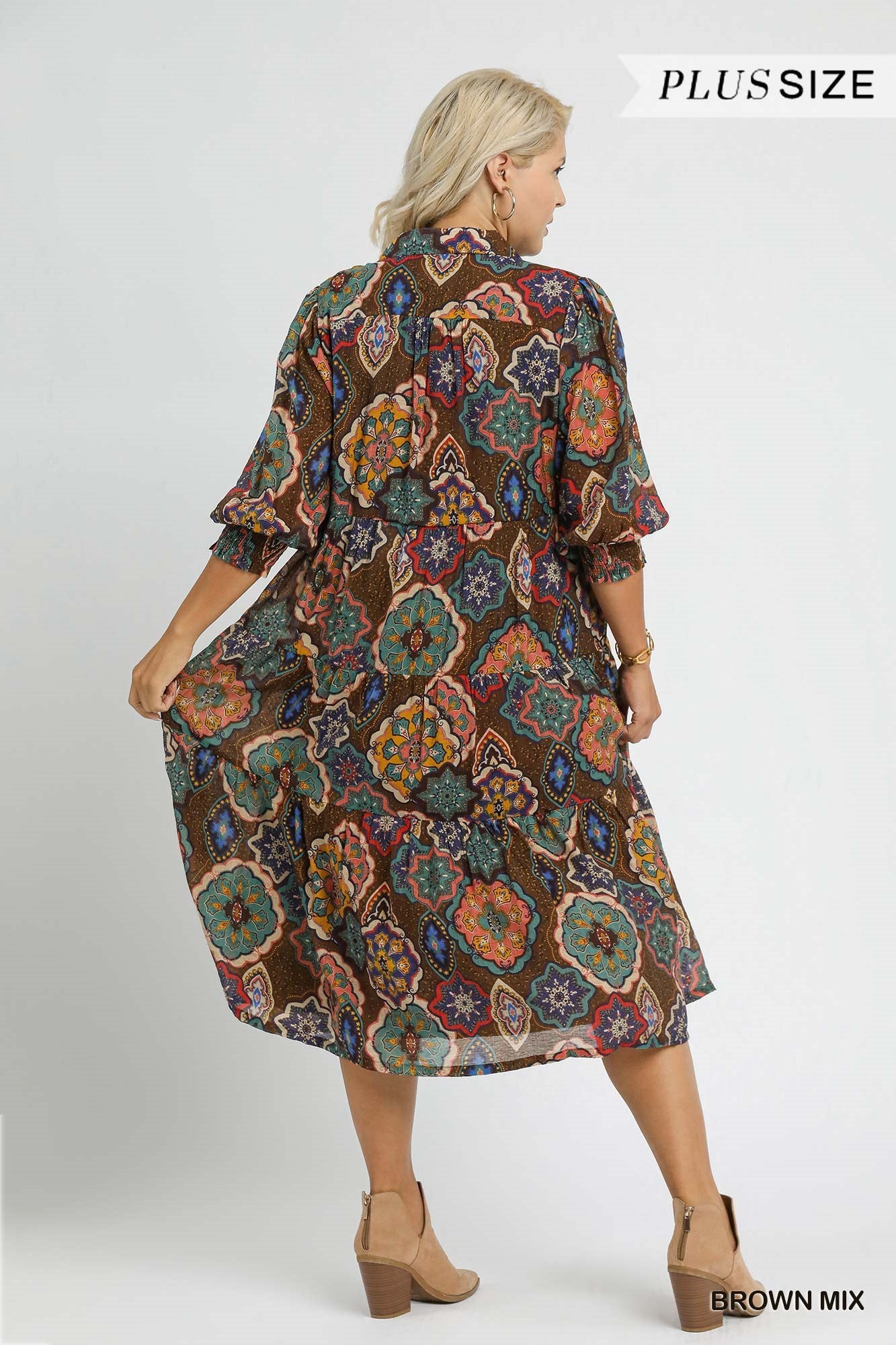 Umgee Curvy Boho Print Midi Dress