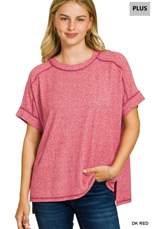 Zenana Soft Melange Hacci SS Hi-low Tee