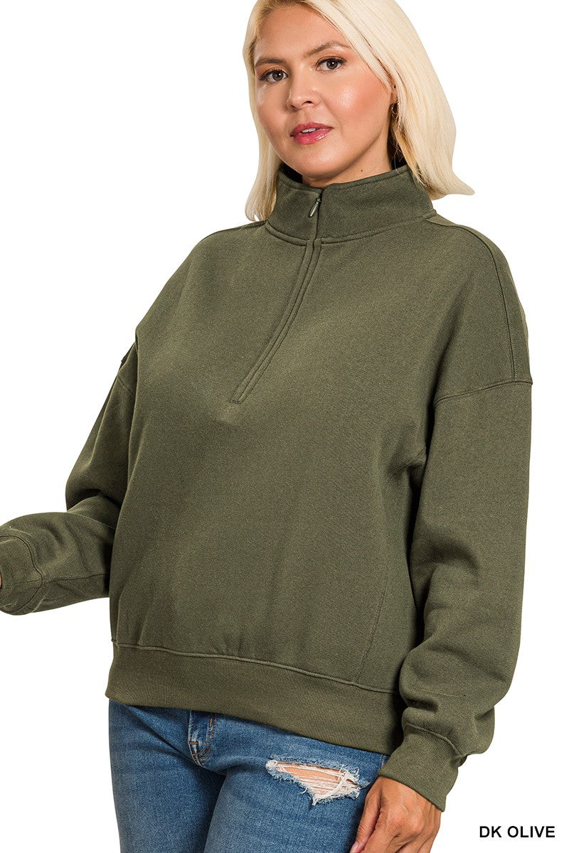 Zenana Curvy Fleece High Neck Half Zip Sweatshirts