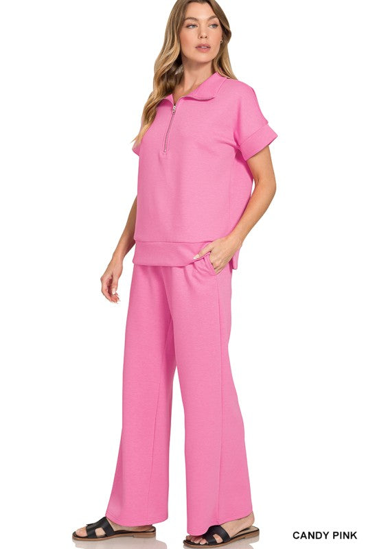 Zenana Scuba High Neck Half Zip Top & Pants Set