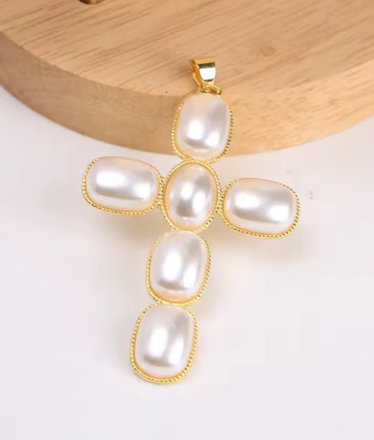 Large Pearl Cross Pendant
