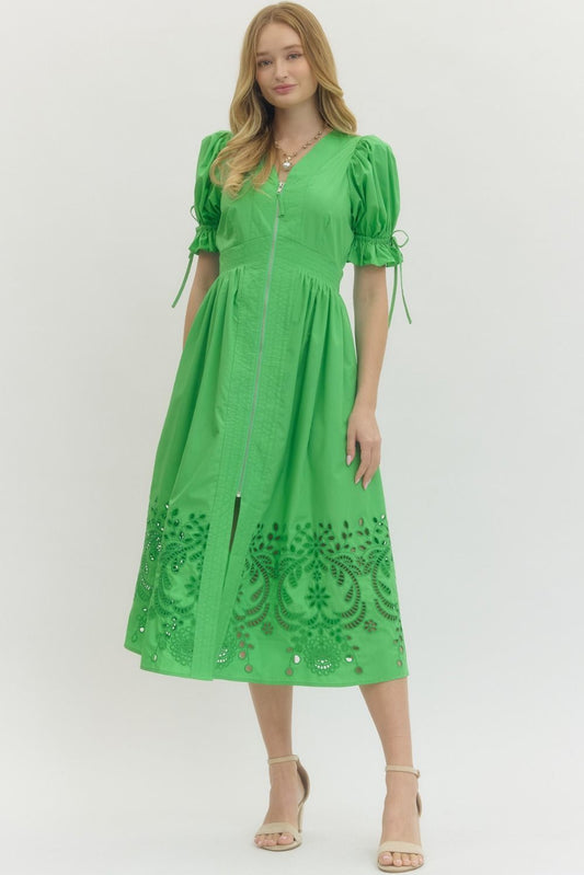 Eyelet Detail Midi Dress