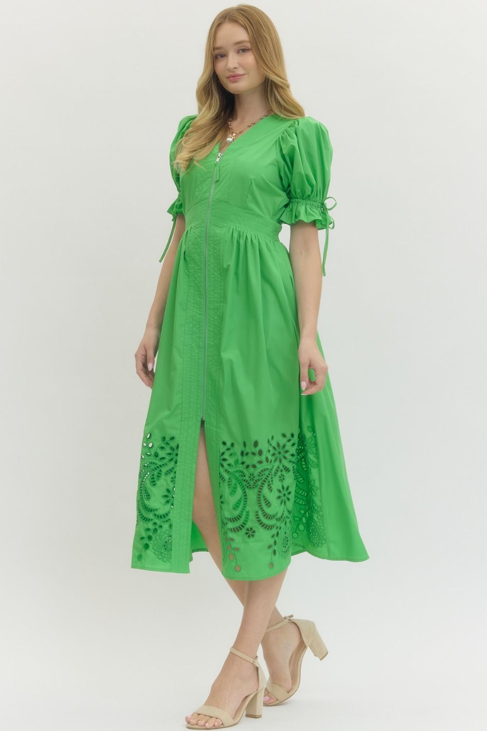 Eyelet Detail Midi Dress