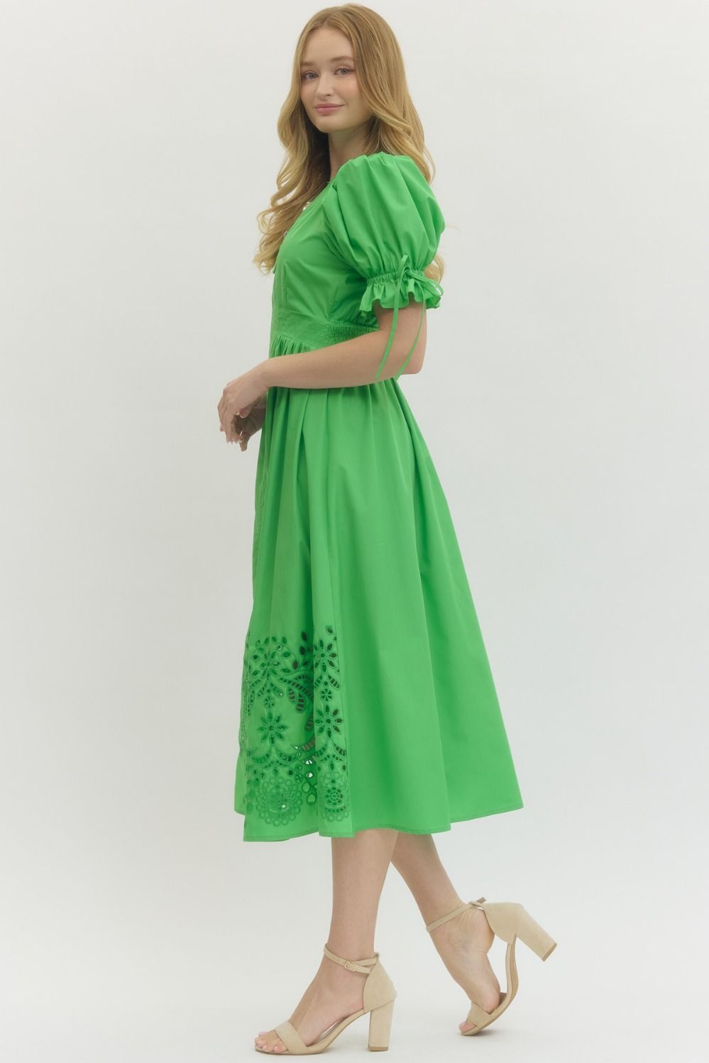 Eyelet Detail Midi Dress