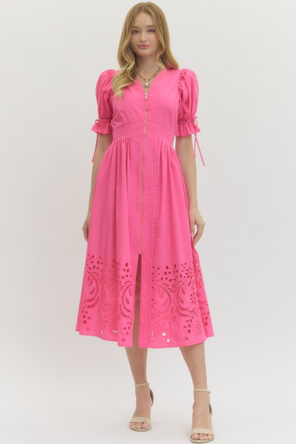 Eyelet Detail Midi Dress