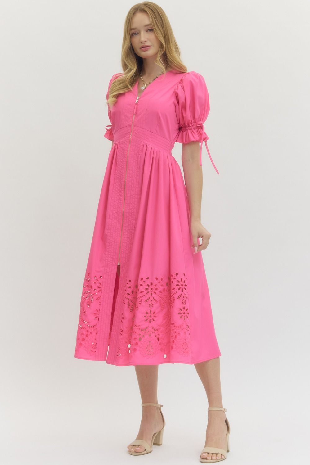 Eyelet Detail Midi Dress