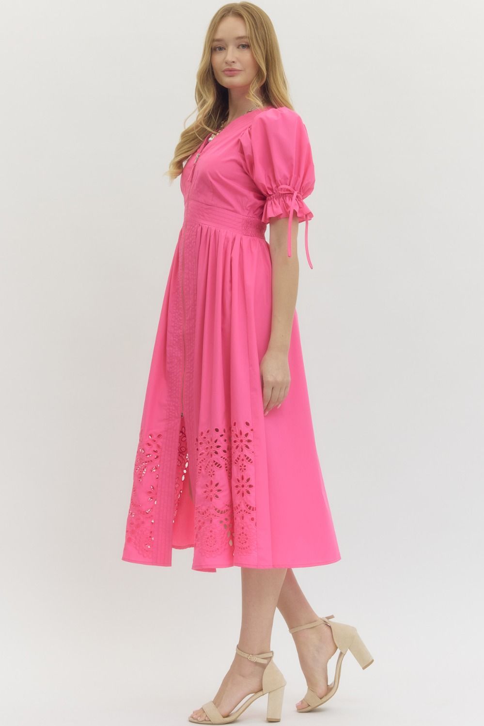Eyelet Detail Midi Dress