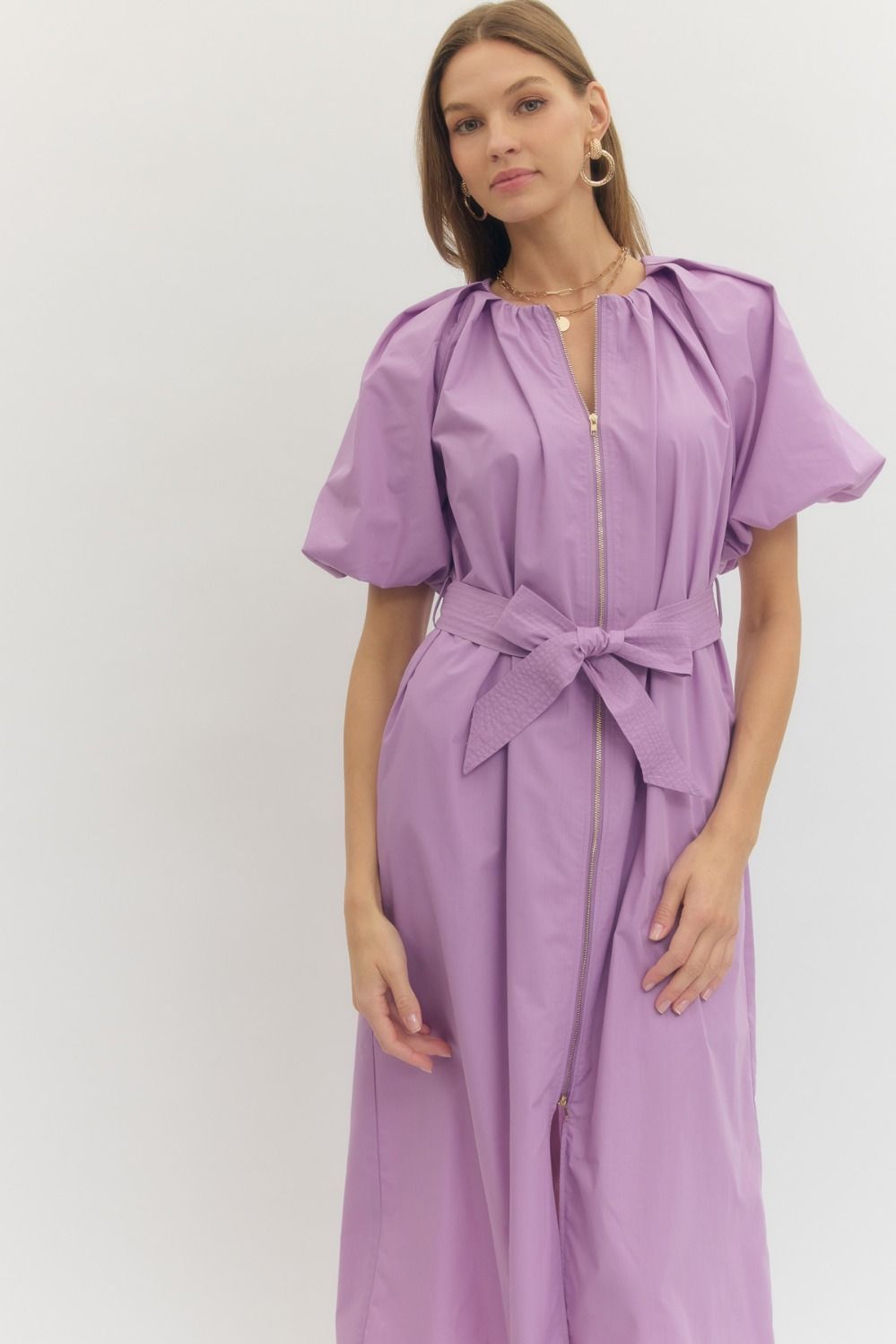 Solid Zip Up Midi Dress